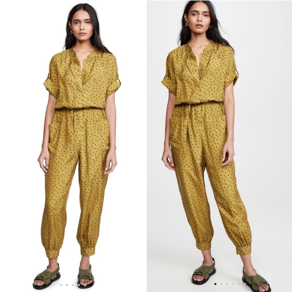 NWT Tanya Taylor 100% Silk Polka Dot Jumpsuit sz 2 Green Short Sleeve Org$595